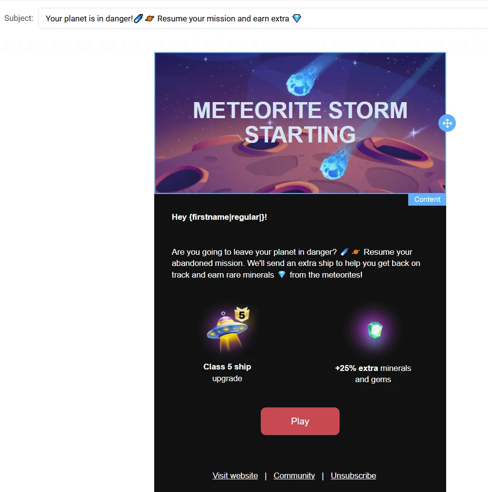 再次互动邮件模板,通过激动人心的优惠与不活跃用户重新建立联系