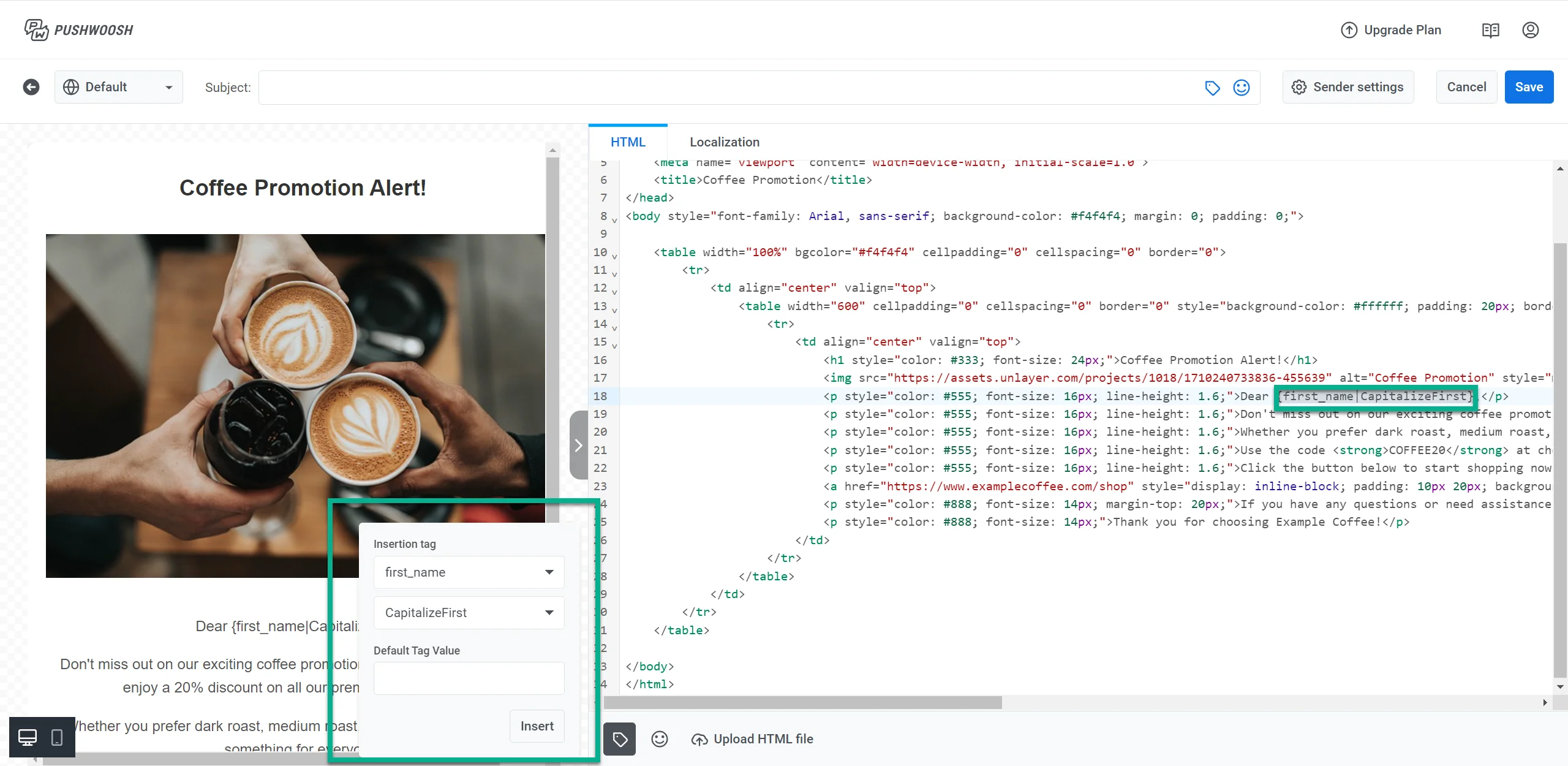 自定义标签插入界面,显示标签选择和默认值选项