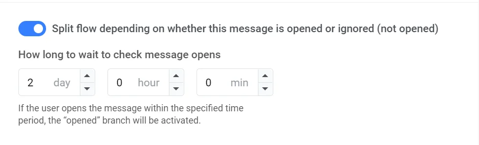 Opción Dividir por estado de apertura de correo electrónico con configuración del período de espera