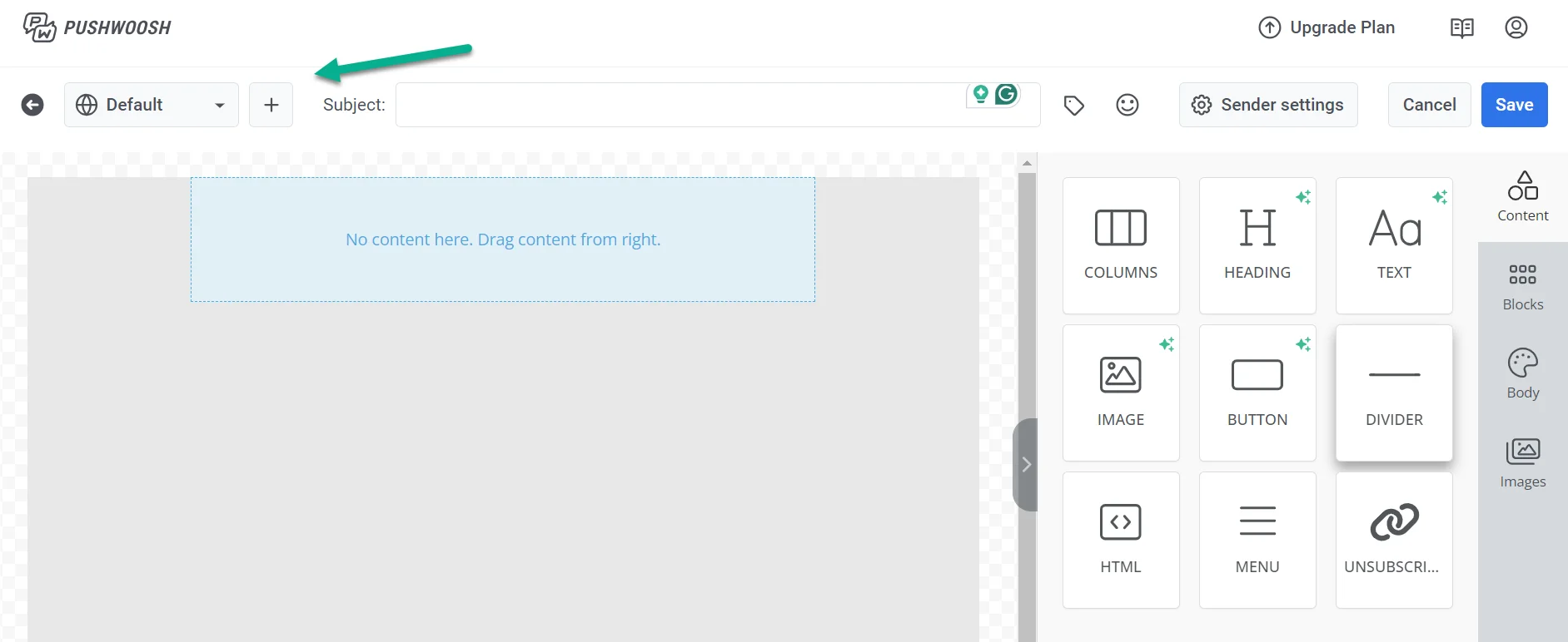 Interfaz de selección de idioma que muestra el signo más para añadir idiomas adicionales
