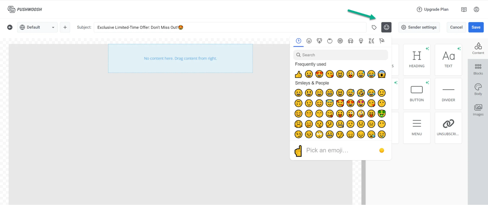 Ícono de emoji junto al campo de la línea de asunto para añadir emojis