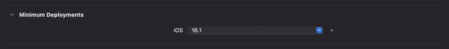 최소 배포 버전이 iOS 16.1로 설정된 Xcode General 탭