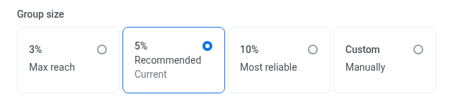 Percentage options in the Control group settings dialog