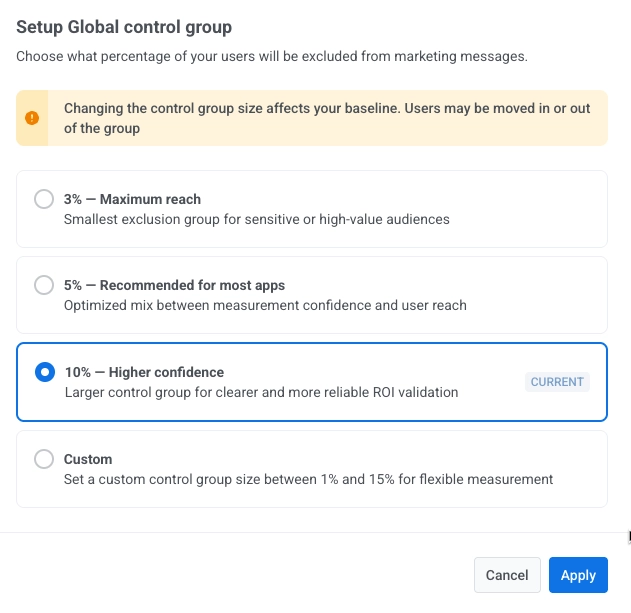 Edit group size button and control group percentage settings