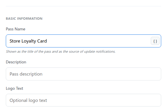 Abschnitt Basic Information mit Pass Name auf Store Loyalty Card