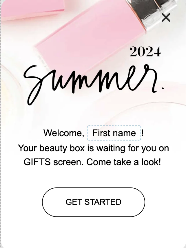 Ejemplo de mensaje in-app que muestra la personalización con la etiqueta de nombre mostrando el atributo de usuario Laura en el mensaje