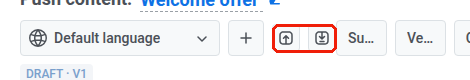 Import and Export icon buttons next to the language selector in the Push presets editor
