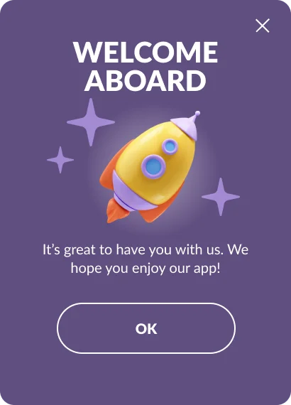 قالب رسالة ترحيب مع نص ترحيبي ودود ونظرة عامة على ميزات التطبيق
