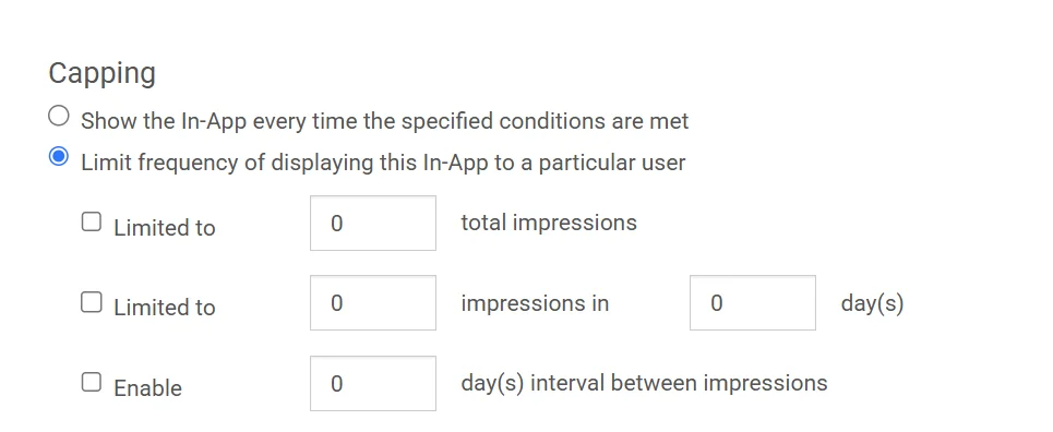 ব্যবহারকারীদের কাছে ইন-অ্যাপ মেসেজের ফ্রিকোয়েন্সি সীমিত করার জন্য মেসেজ ক্যাপিং বিকল্প দেখানো স্ক্রিনশট