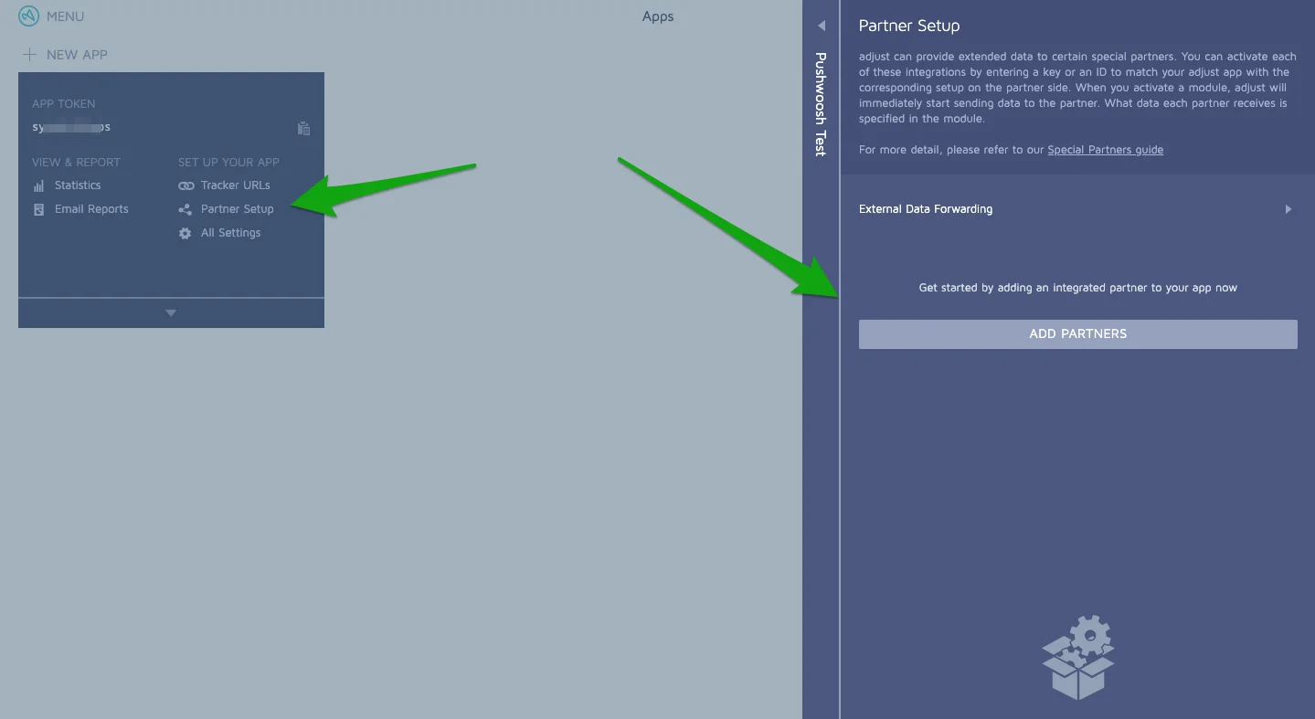 एडजस्ट पार्टनर सेटअप पेज जो ऐड पार्टनर्स विकल्प दिखा रहा है