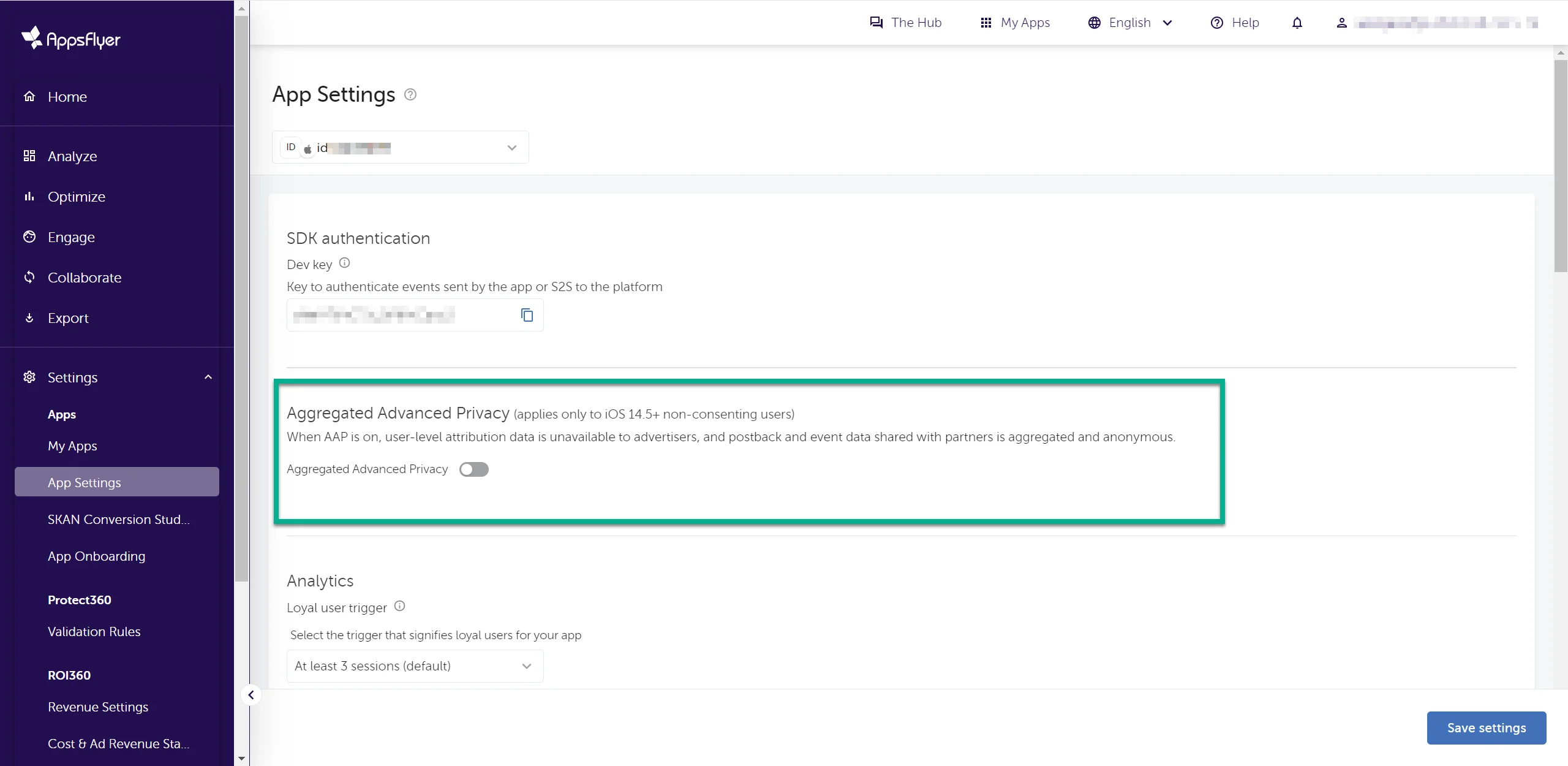 Desativando o Modo de Privacidade Avançada no AppsFlyer