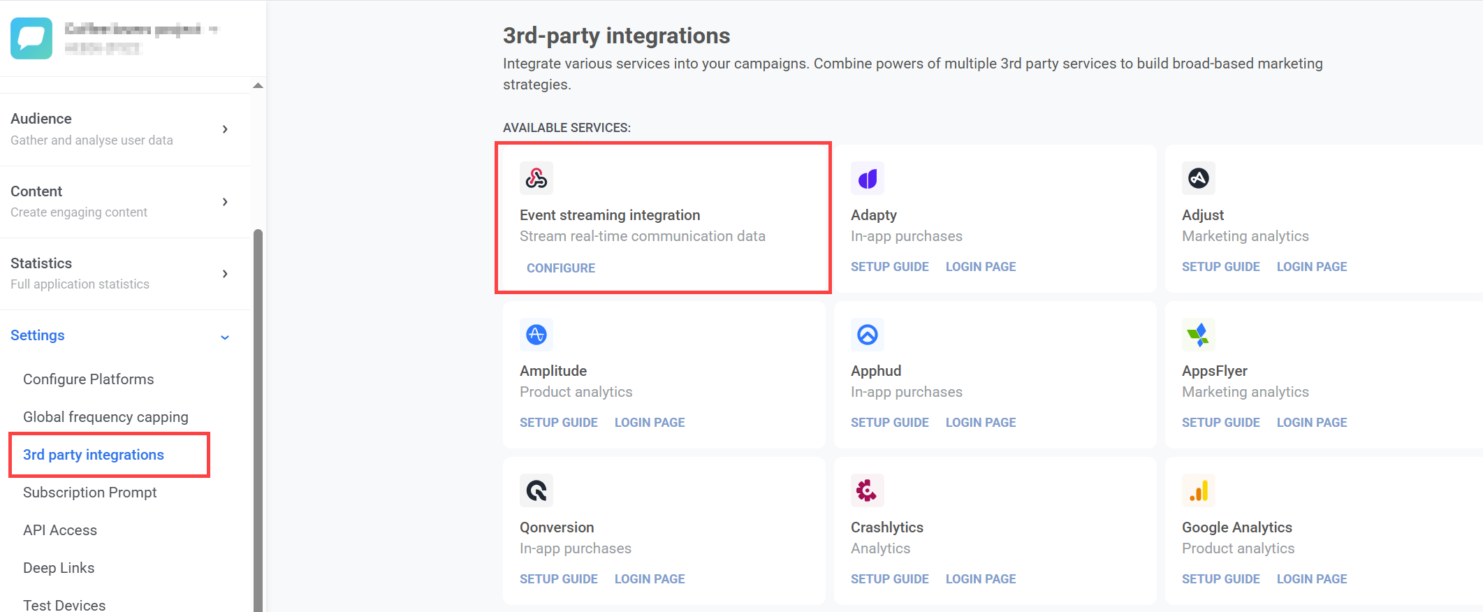 Configure Event streaming integration