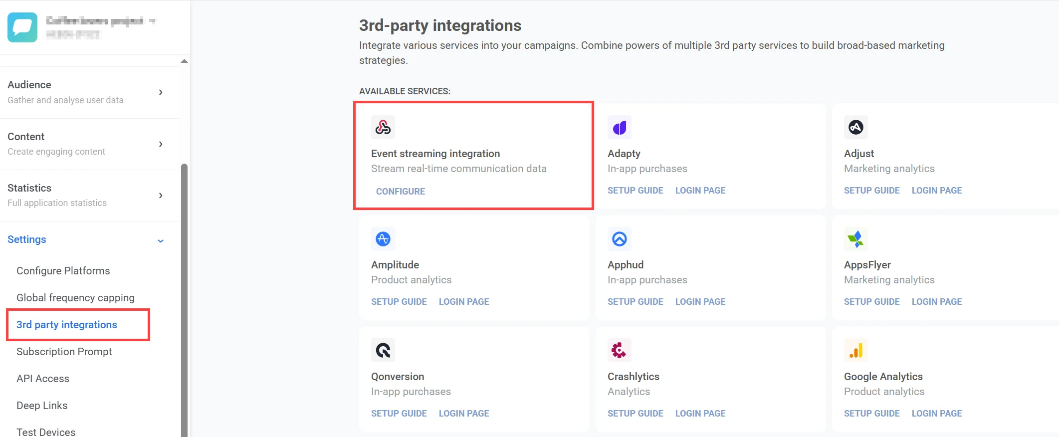 Configurar la integración de event streaming