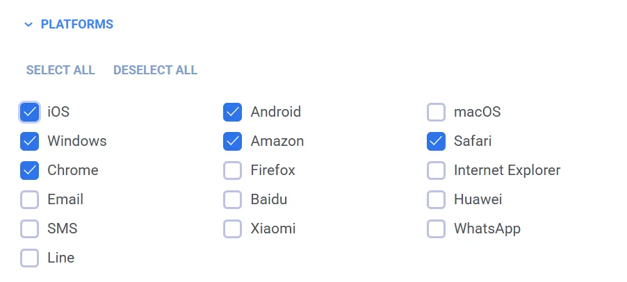 Seleccionar al menos una plataforma