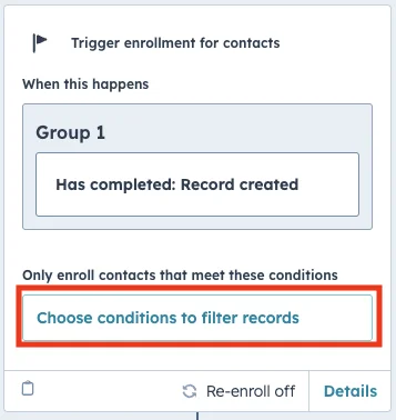 Cartão de gatilhos de fluxo de trabalho no HubSpot