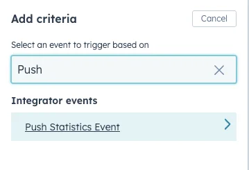 Opção de gatilho de Evento de Estatísticas de Push