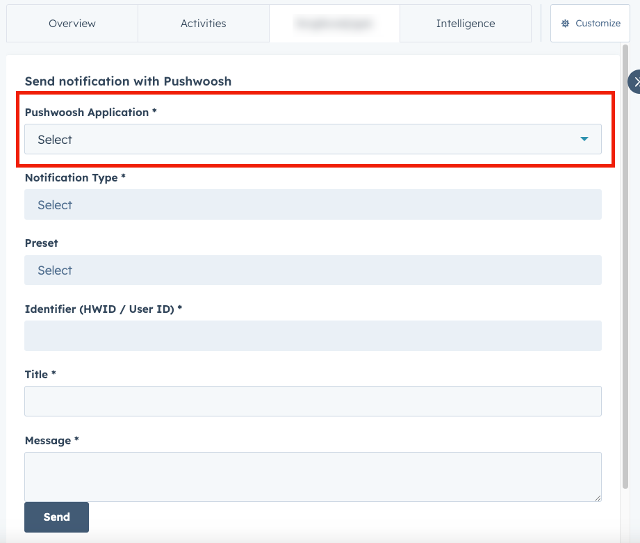 Select a Pushwoosh application