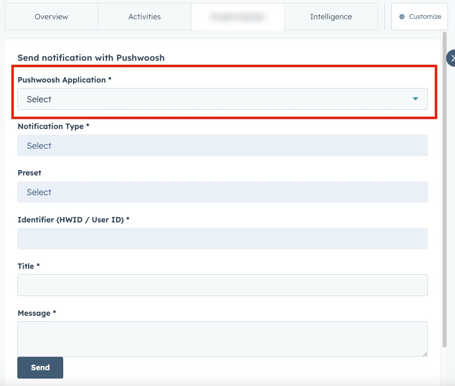 Selecionar um aplicativo Pushwoosh