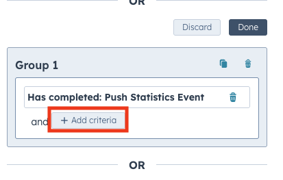 Add criteria button