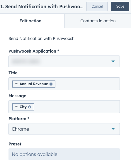 Notification action settings