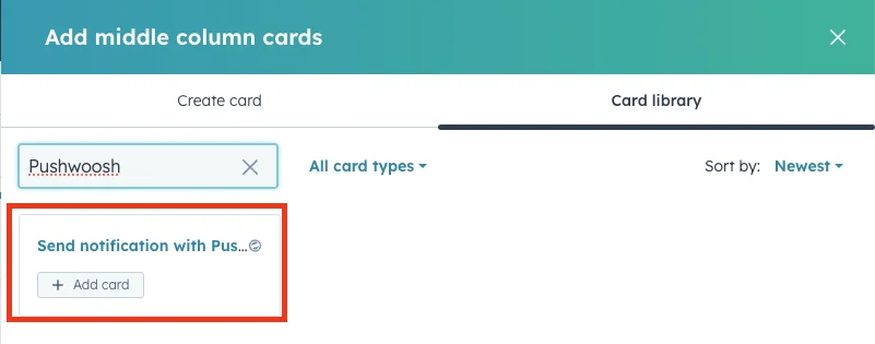 Biblioteca de cartões para adicionar a extensão Pushwoosh