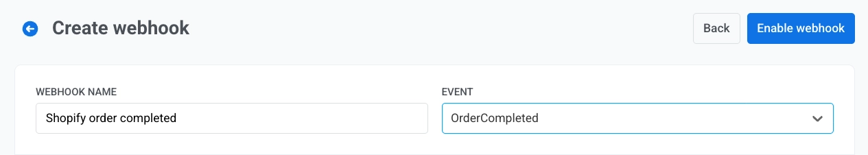 Webhook setup screen with Pushwoosh event dropdown for selecting the event to fire on incoming request