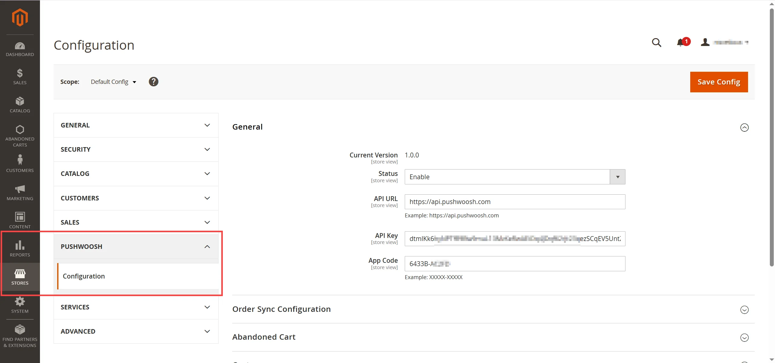 Magento 管理面板中的 Pushwoosh 配置