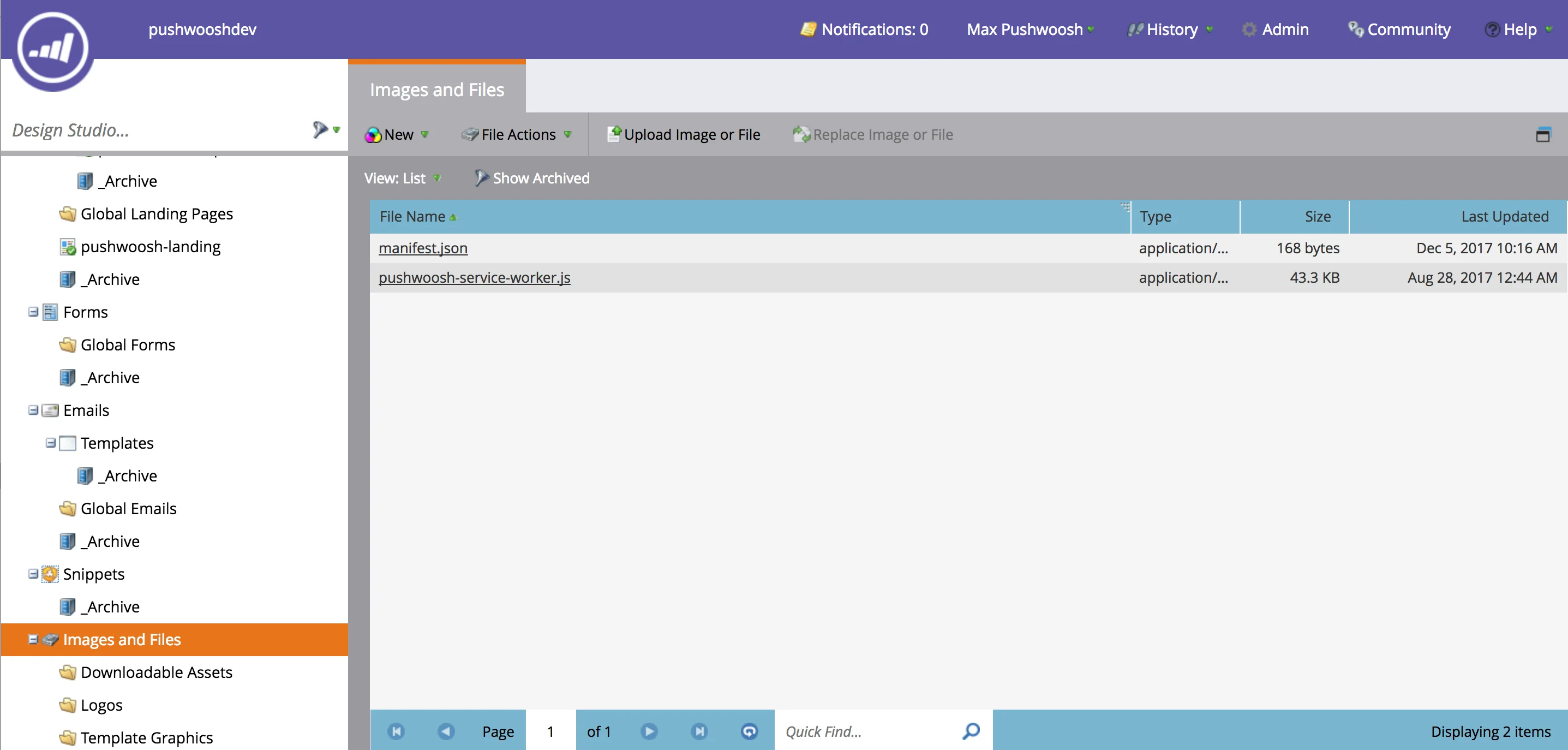 将 manifest.json 和 service worker 文件上传到 Marketo