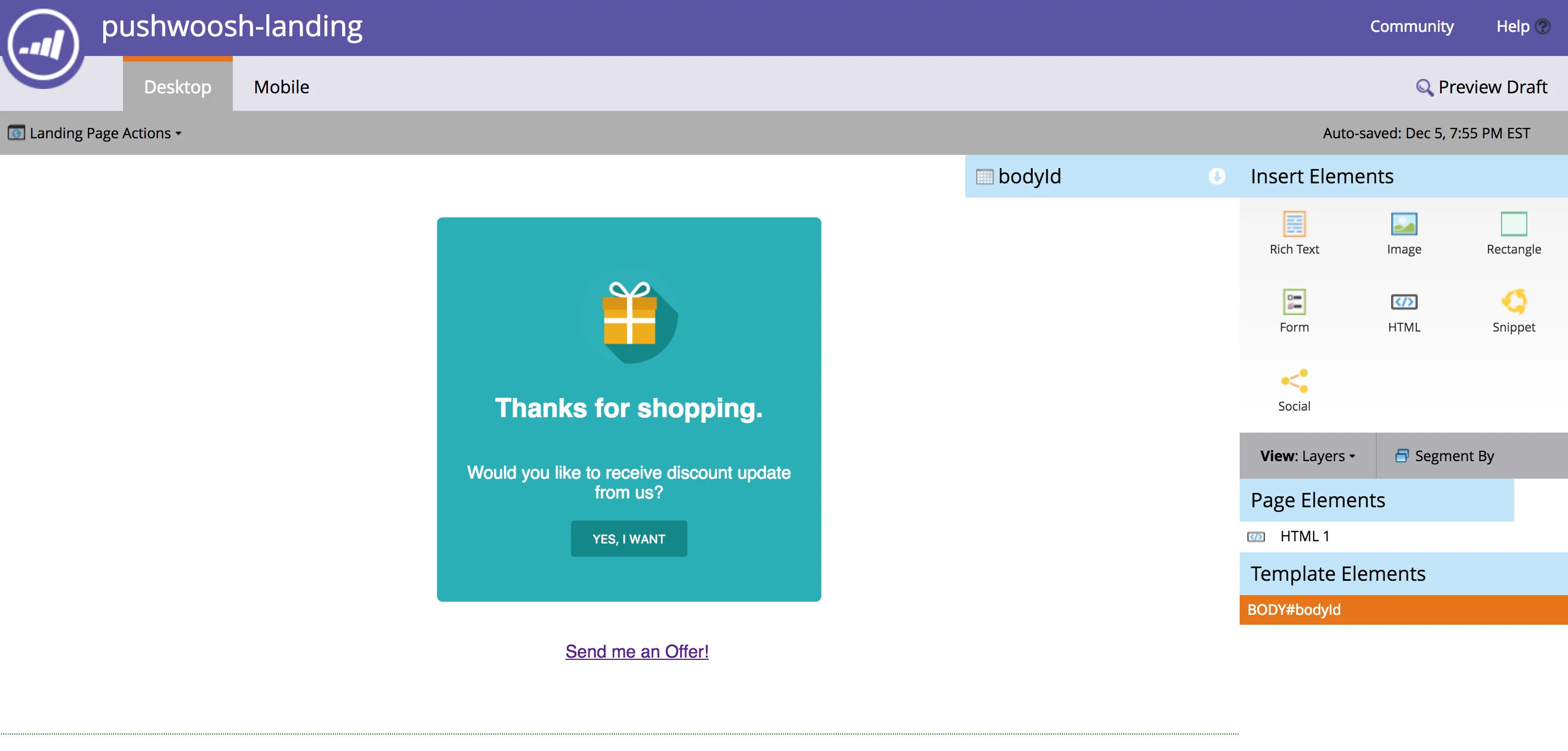 带有推送通知优惠链接的着陆页