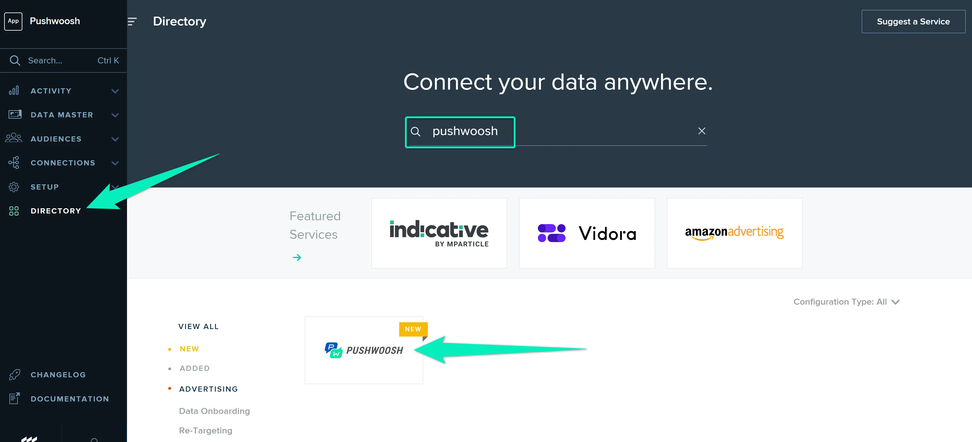 mParticle डायरेक्टरी में Pushwoosh खोजना