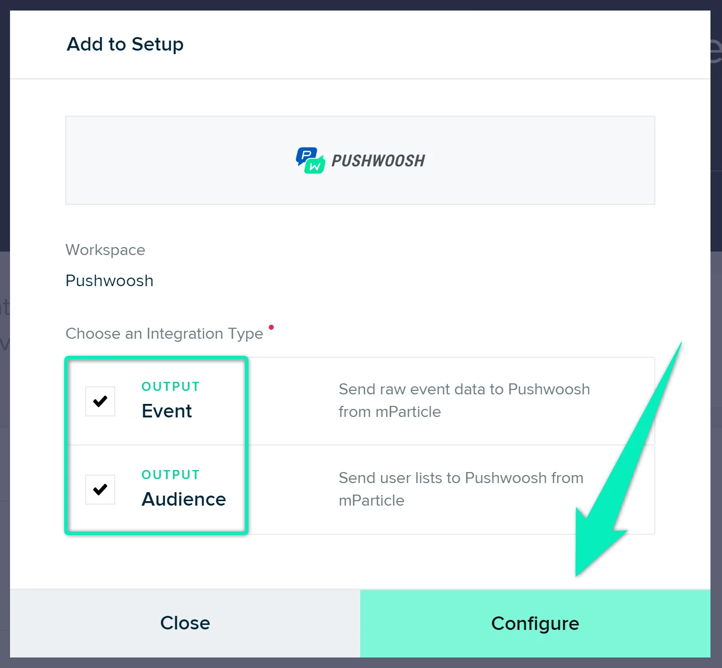 mParticle में इवेंट और ऑडियंस आउटपुट का चयन करना