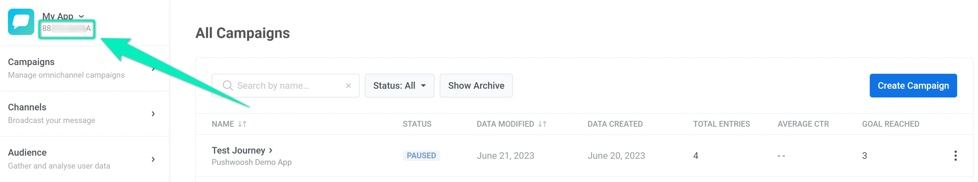Pushwoosh इंटरफ़ेस में एप्लिकेशन कोड खोजना