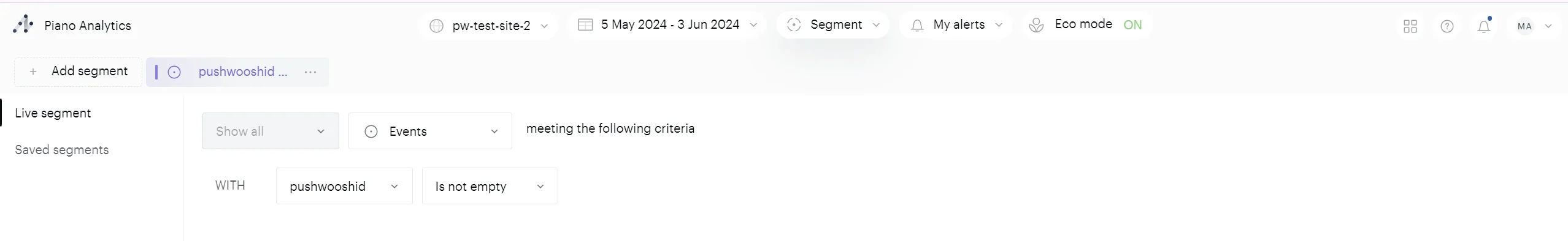 إنشاء شريحة بناءً على الأحداث في Piano