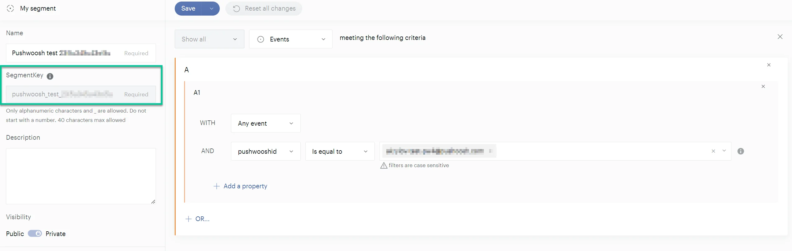 اختيار شريحة لإرسالها من Piano إلى Pushwoosh