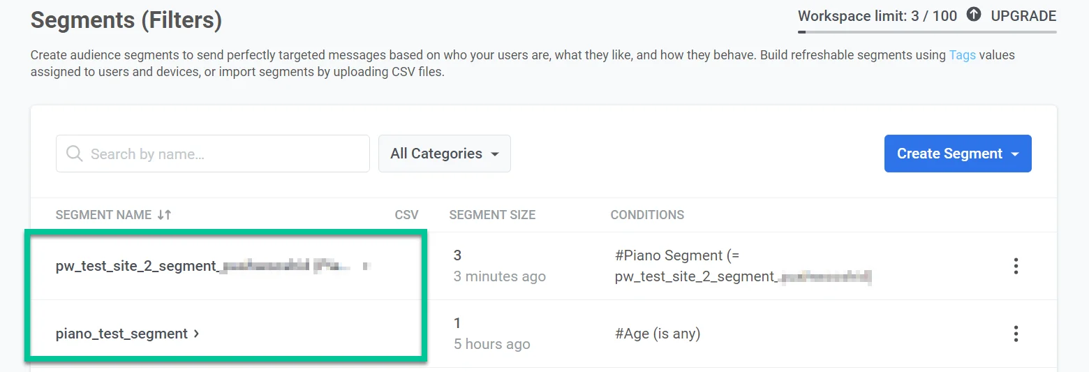 الشرائح المستوردة من Piano في Pushwoosh