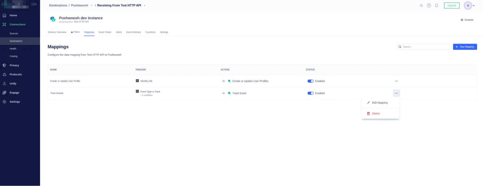 Track Events विधि के लिए मैपिंग संपादित करें