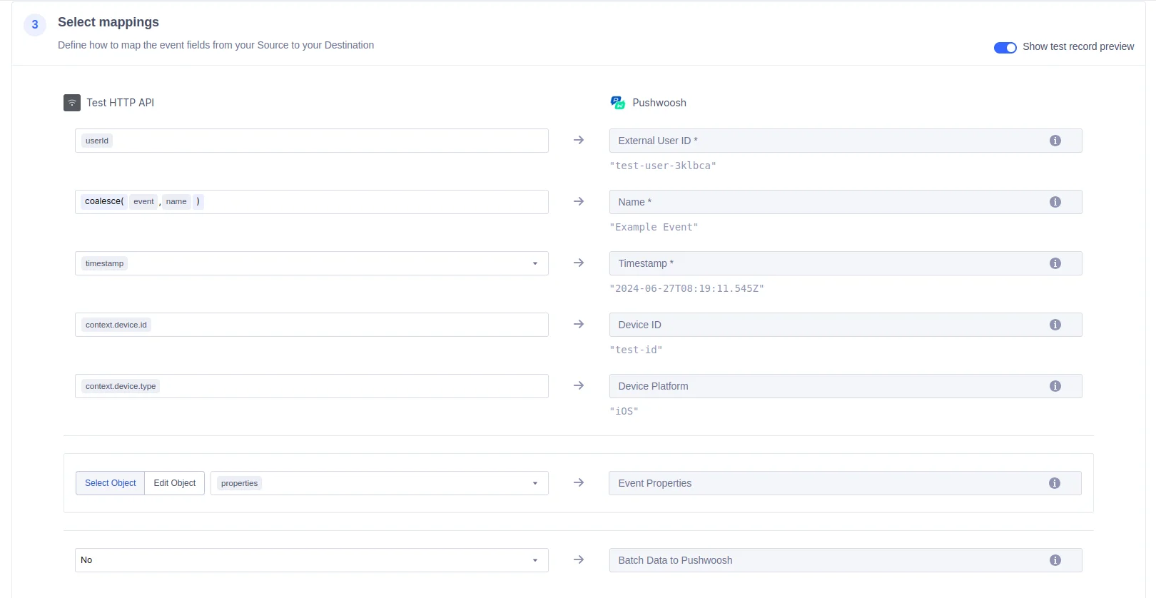 डिवाइस प्लेटफ़ॉर्म और बाहरी उपयोगकर्ता आईडी के साथ इवेंट मैपिंग