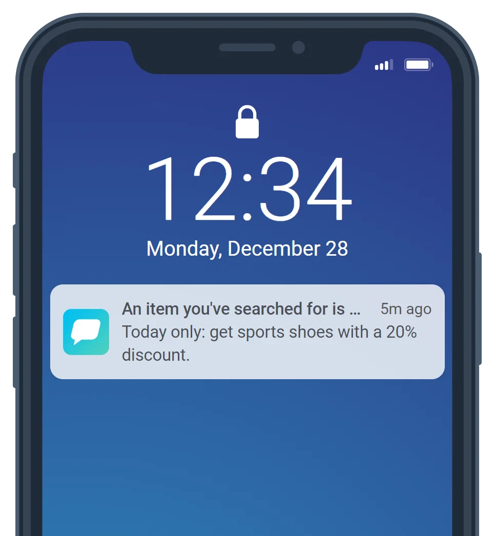 स्पोर्ट्स शूज़ श्रेणी के लिए पुश नोटिफिकेशन का उदाहरण