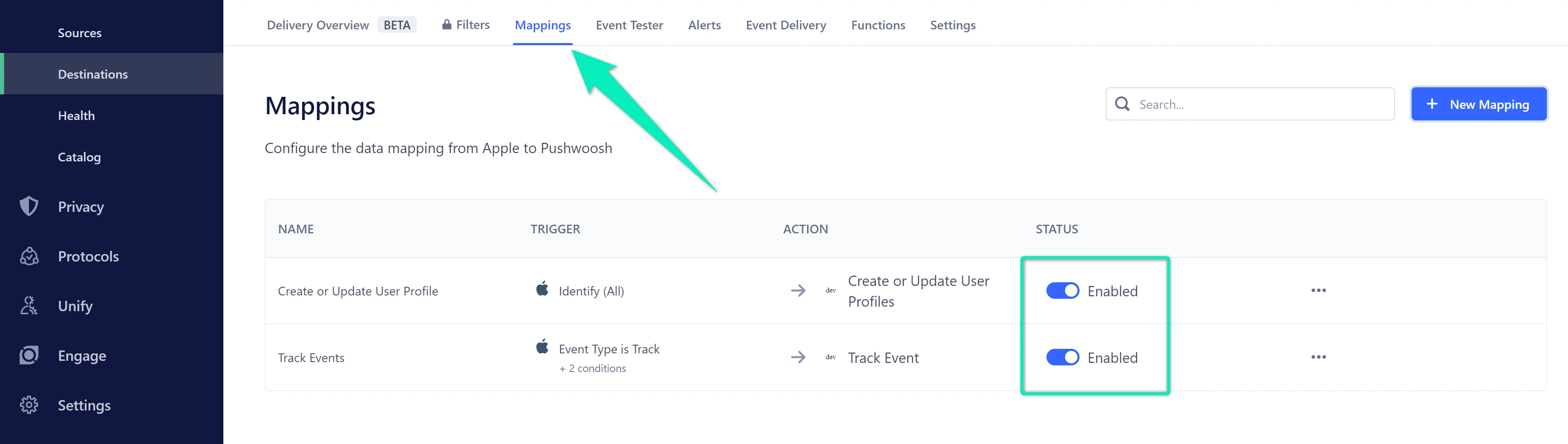 Create or Update User Profile विकल्प के साथ मैपिंग टैब