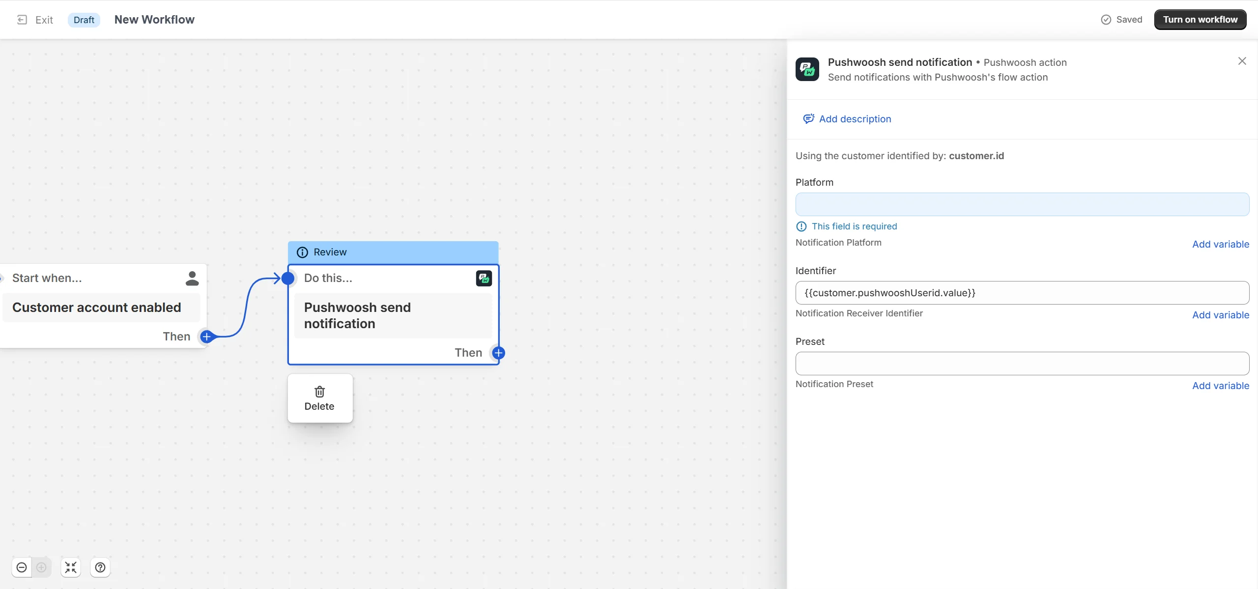 Nachricht und dynamische Felder konfigurieren