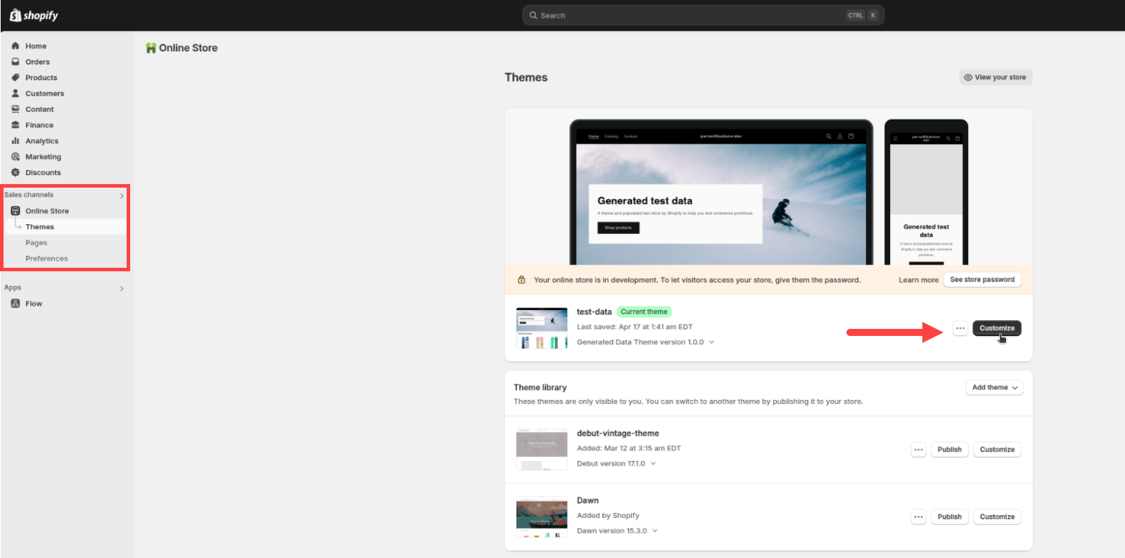Go to Themes → Customize