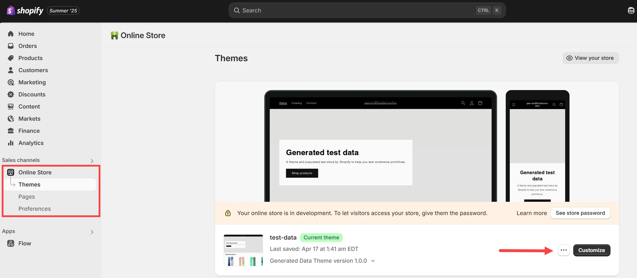 Gehen Sie zu Themes → Anpassen