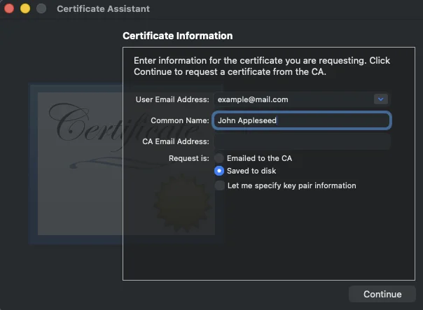 Create CSR in Keychain Access