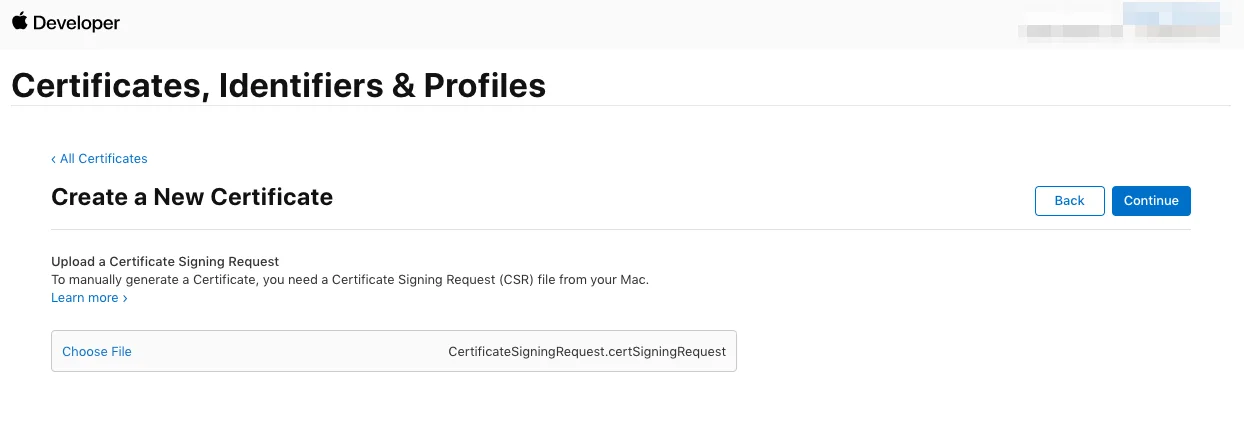 Uploading the CSR file