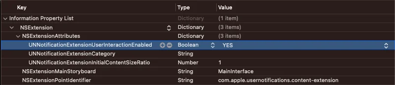 UNNotificationExtensionUserInteractionEnabled = true