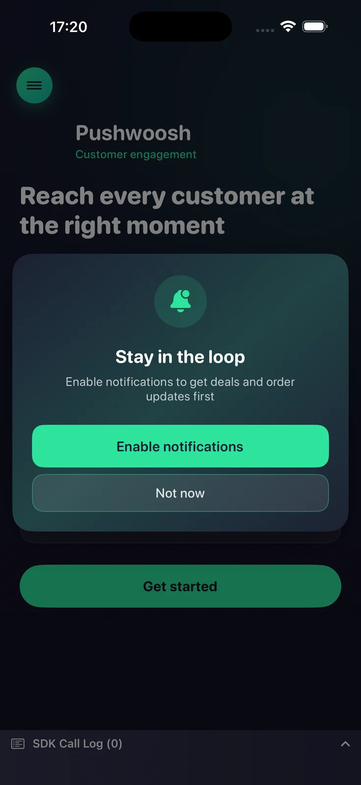 Push primer dialog shown before the system permission prompt