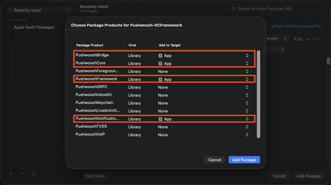 Adding the PushwooshNotificationUI package to the extension target
