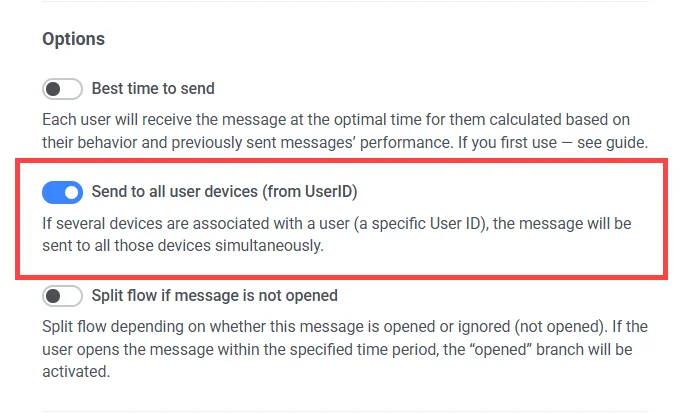 पुश एलिमेंट में यूज़र आईडी द्वारा भेजें विकल्प