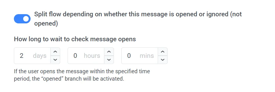 Dividir el flujo basado en las aperturas de correo electrónico en el journey