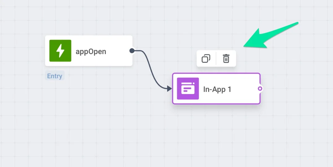 界面显示用于从画布中删除 Journey 元素的垃圾桶图标。